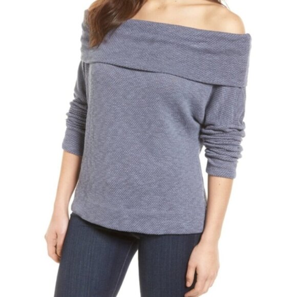 Caslon grey off the shoulder cowl neck wool blend sweater - Picture 1 of 6